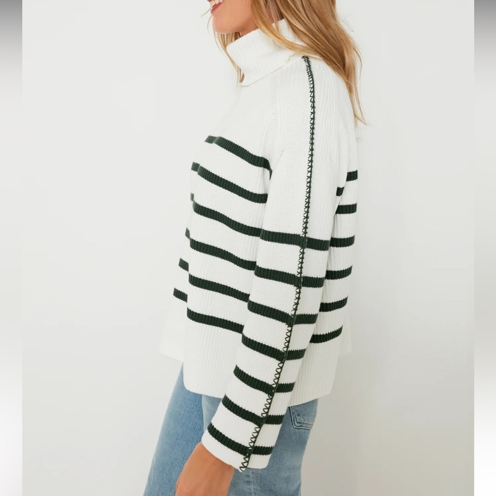 HYACINTH HOUSE
White & Forest Green Striped Emsley Turtleneck - Picture 4 of 12